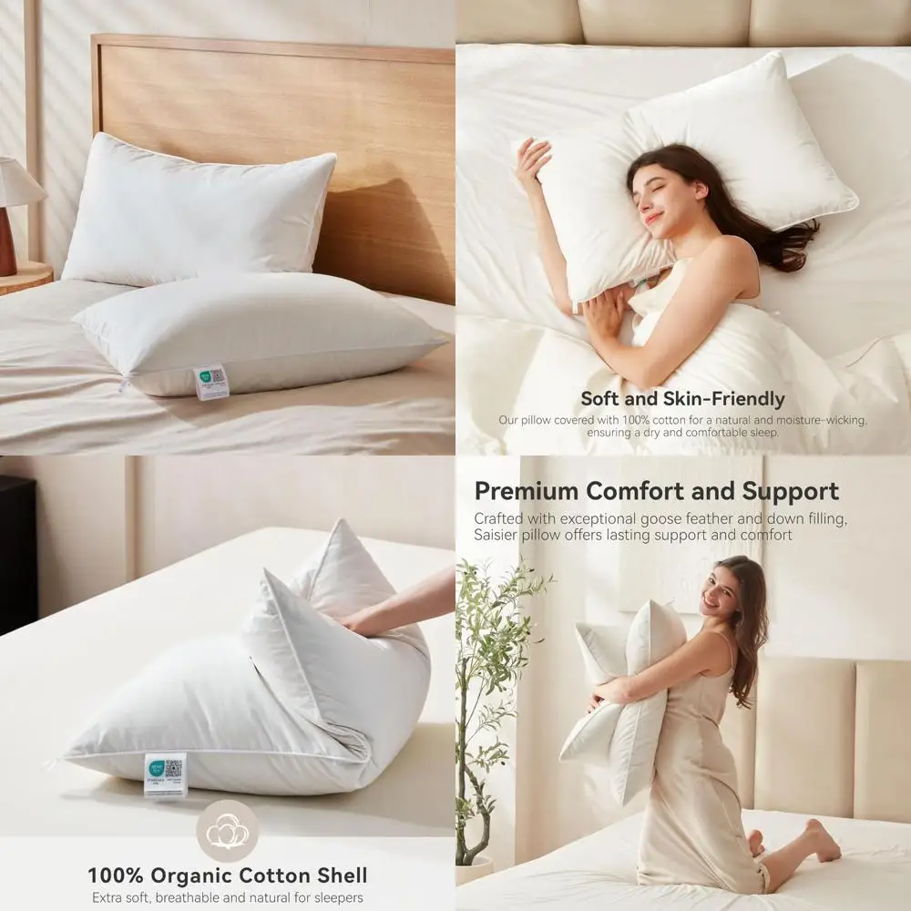 

Queen Size Goose Down Pillows Set of 2 - Ultra Soft with 100% Organic Cotton Cover, Premium Hotel-Style Pillows