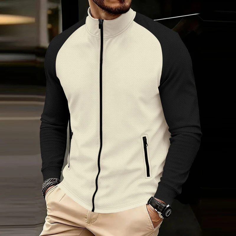 Men's Patchwork Casual Jackets Spring Autumn Fashion Stand Collar Zipper Long Sleeve Cardigan Outwear Coat Man Streetwear Jacket
