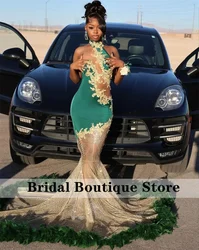 Luxury Green Mermaid Prom Dresses 2024 Pearls Lace Feathers Crystals Birthday Party Sparkly Wedding Gowns Robe Customized