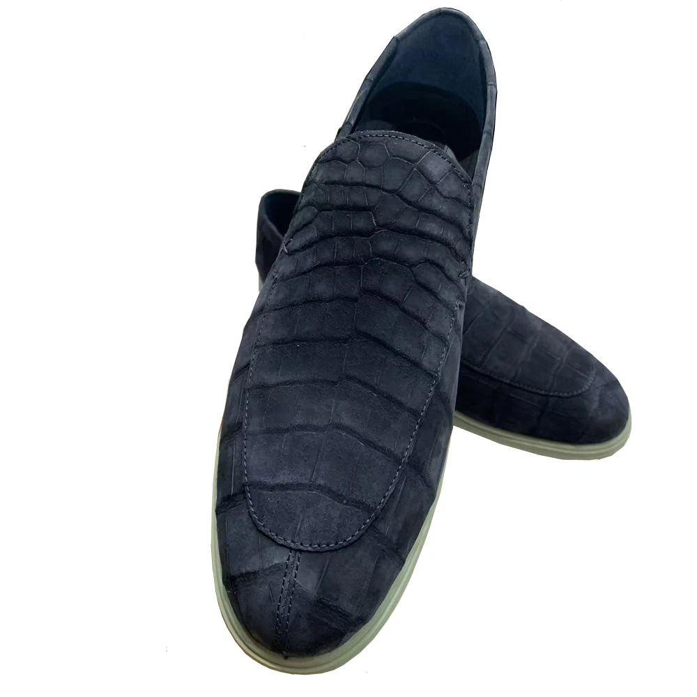 

shechipingzhunggui men leisure shoes male crocodile shoes navy frosted matte