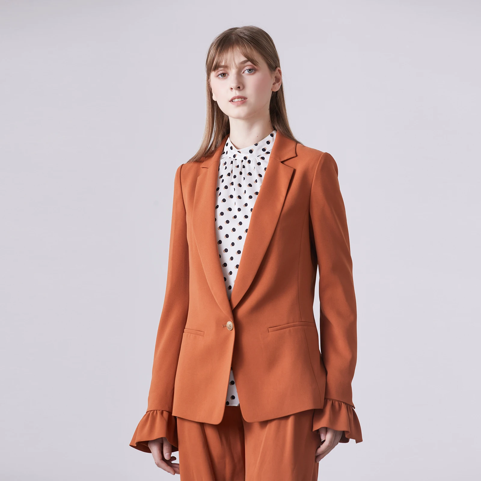 

Classic One-Button Suit Jaet with Detachable Sves for Commuting Autumn Gold Single-breasted Long Sve Polyester