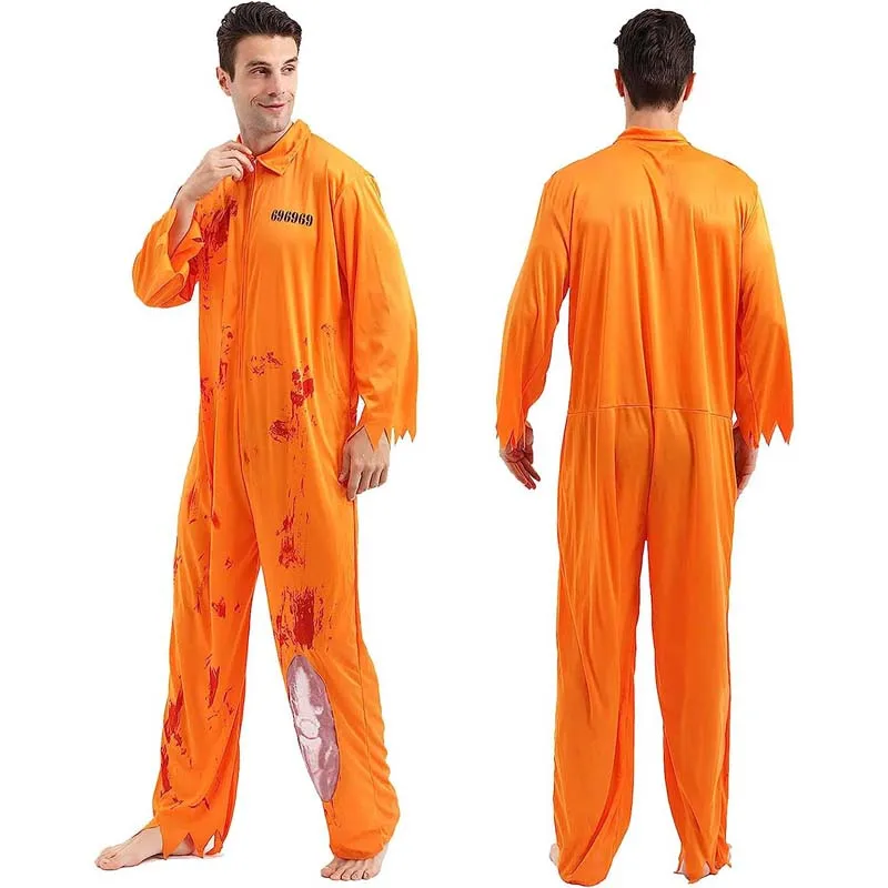 Forniture per travestimento Bloody galeel Orange salopette da uomo costume da prigioniero