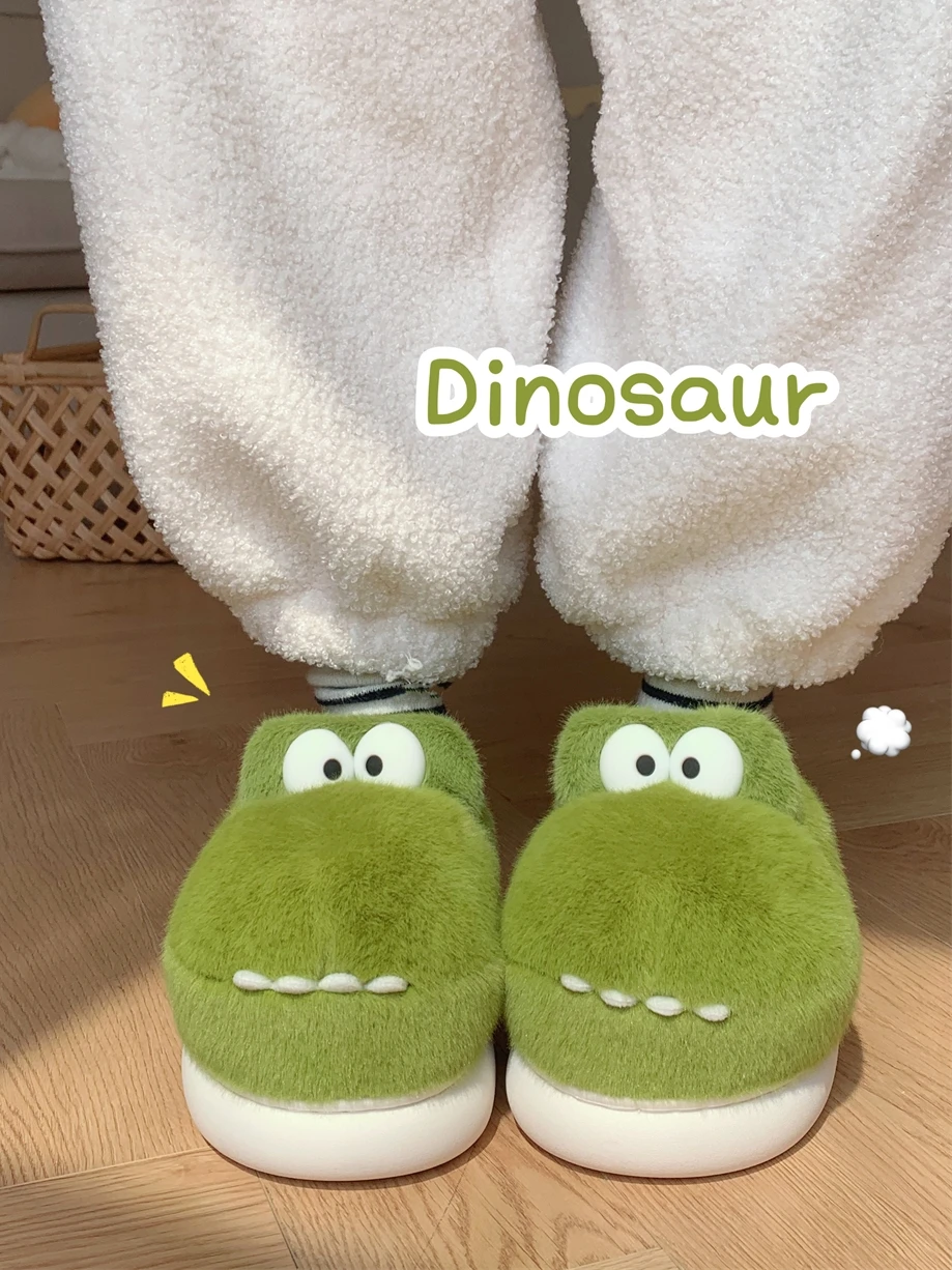 Slim Couple Lovely Crocodile Cotton Slippers Winter Men\'s And Women\'s Plush Indoor Slipper Boys\' Girls\' Baby Slipper Home Shoes