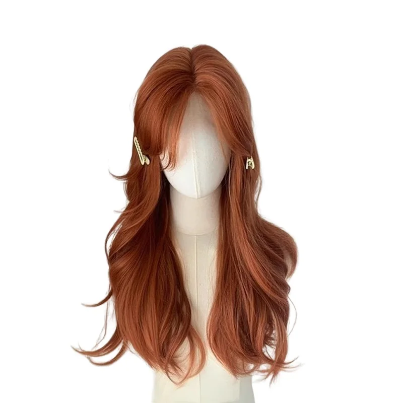 24 Inch Orange Wig Big Wave Curl Long Synthetic Wig High Temperature Silk