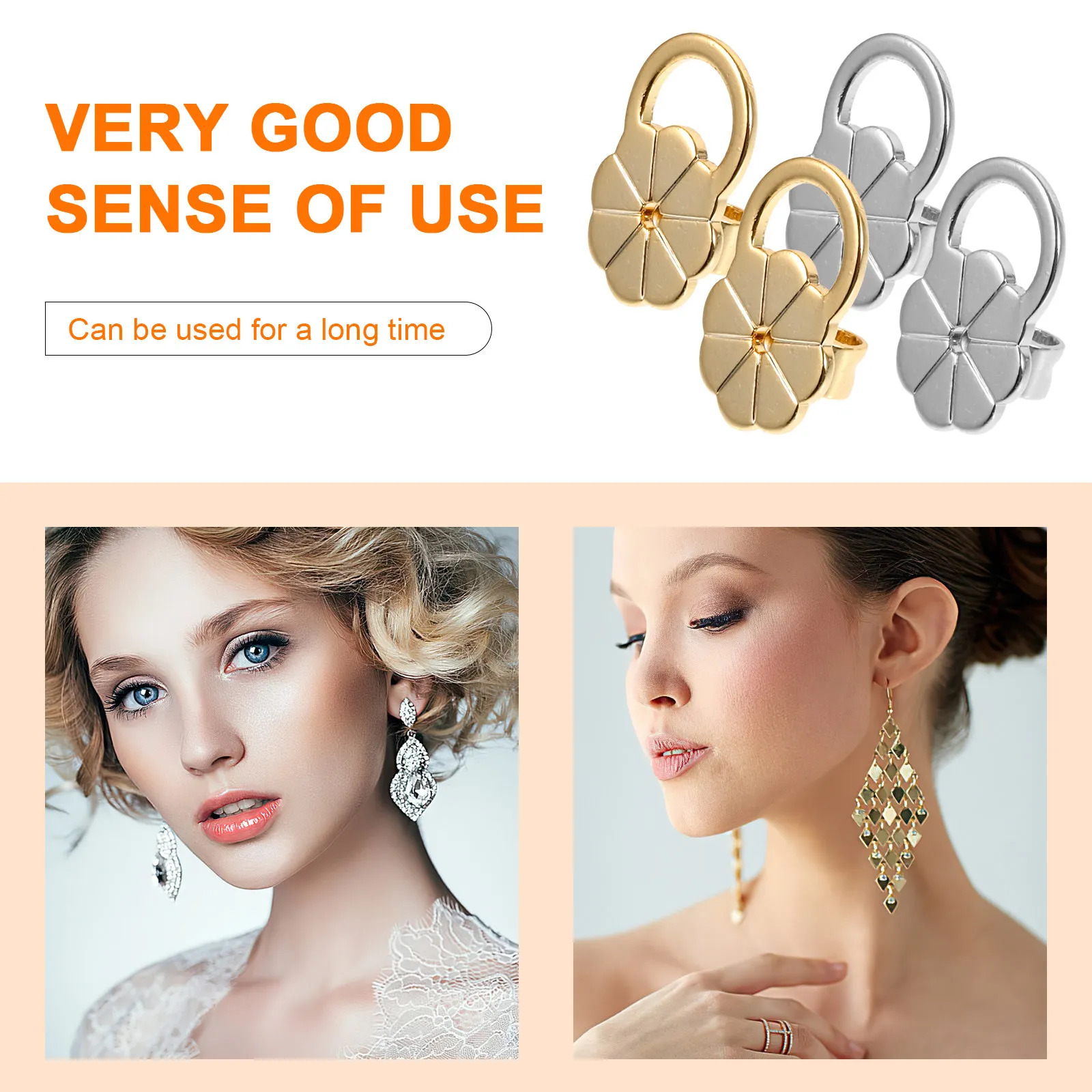 4Pcs Locking Earring Backs Alloy Metal Replacement Earring Backings Studs Secure Safety Stoppers for Heavy Earrings Pierced Ear