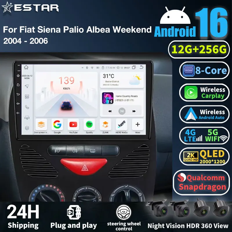 Rádio Automotivo Multimídia 2 Din Android Auto Carplay para FIAT Siena/Palio/Albea/Weekend 1996 - 2004 com Vídeo, GPS e Sistema Android 2 Din.
