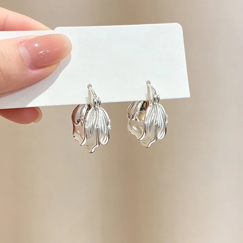 GANPUP Exquisite Unregelmäßige Creolen für Damen, Modische Neue Silberfarbene Ohrschmuck-Geschenke für Partys – Detail 4