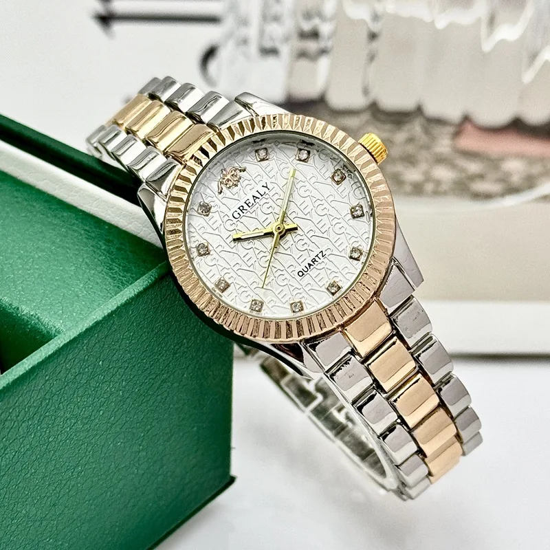 Reloj de marca de lujo ligero para mujer, relojes de pulsera de acero inoxidable simples para estudiantes, relojes de pulsera de cuarzo a la moda para mujer