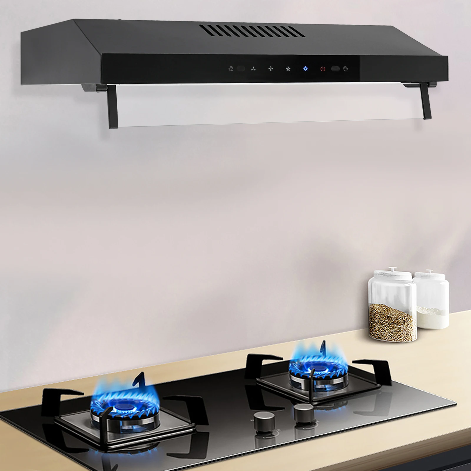 

S9001-SS Кухонная вытяжка из нержавеющей стали, черное настенное крепление с двумя двигателями 60 см для кухонь и ресторанов