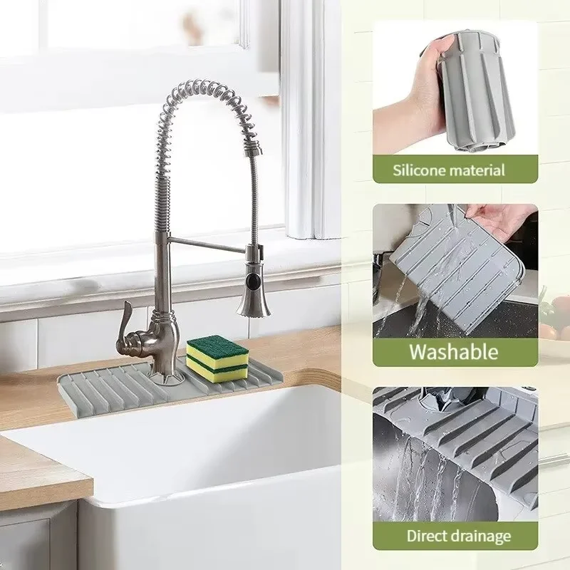 

Sink kitchen countertop drying pad silicone faucet pad dishwashing soap sponge holder kitchen sink splash proof drainage pa