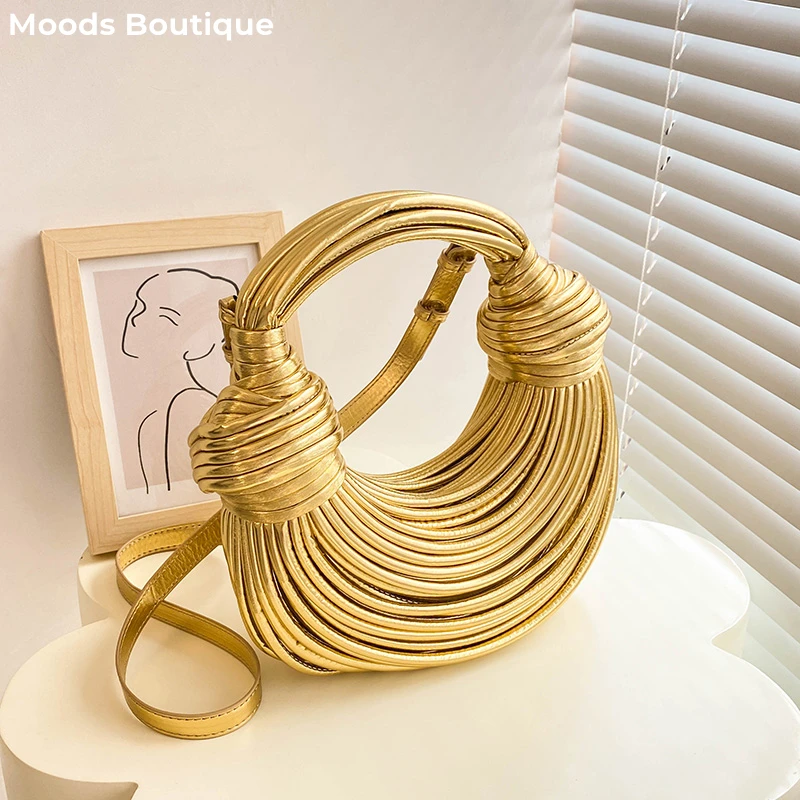 tassen dames gouden tas MOODS Luxe Avond Portemonnees Voor Vrouwen Gouden Noodle Knoop Ontwerp Diner Feest Koppeltas 2023 Luxe Designer Portemonnees En Handtassen