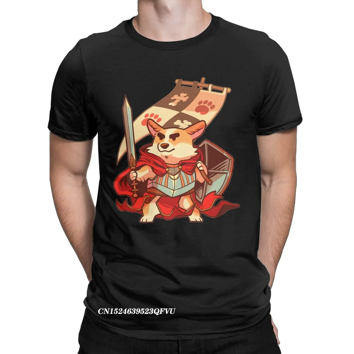 Corgi Knight Men Tshirt Pup Animal Crazy Tee Shirt Harajuku Round Collar Tee Shirt Pure Cotton Plus Size Tops