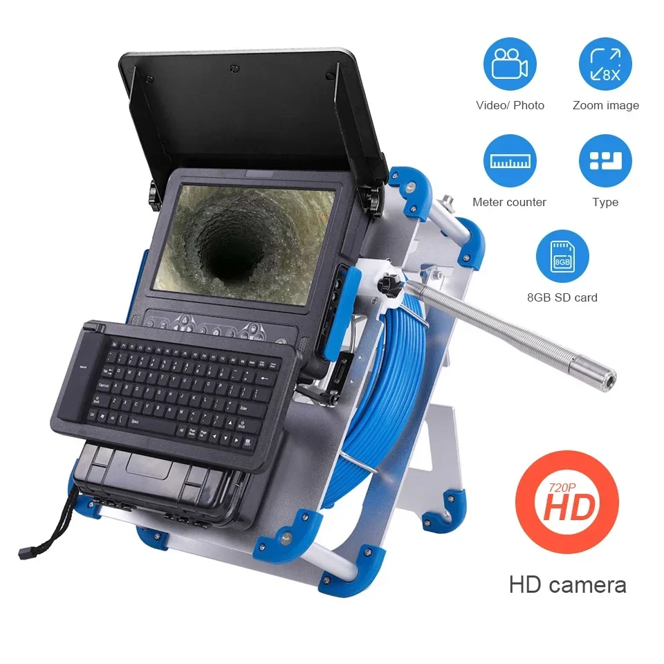 كاميرا خط أنابيب 2025 لفحص خطوط الأنابيب المختلفة وأدوات تنظيف المجاري و1280*720 بكسل وذاكرة كبيرة 256 جيجابايت