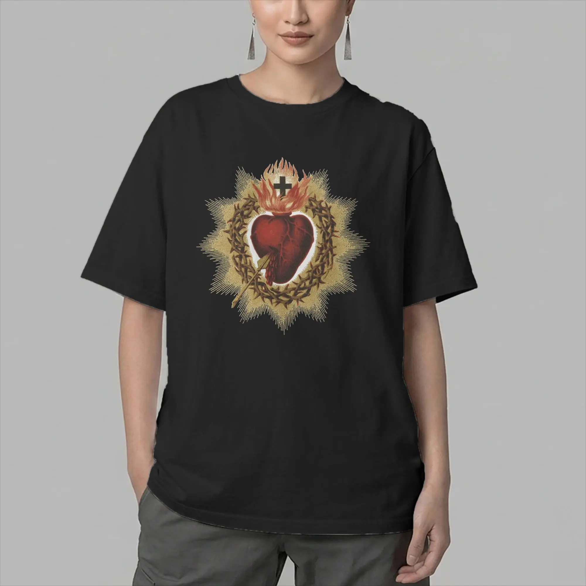 Men's Sacred Heart of Jesus T Shirts Catholic 100% Cotton Tops Leisure Short Sleeve O Neck Tees Birthday Present T-Shirt