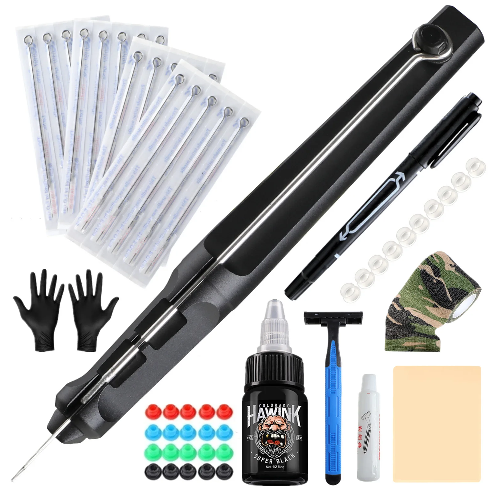 

High Quality Aluminum alloy Tattoo hand needle 10 set traditional handmade full set hand tattoo pen True Black Premium Pigment