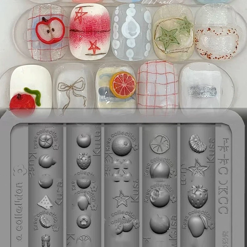 Nail Silicone Mold Relief Fruit Strawberry Orange Shape Carving Curved Nail Art Mold 3D Transparent Nail Art Decorations DIY