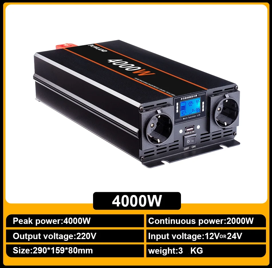 Powland 8000W 6000W Zuivere Sinus Omvormer 12V 24V Naar 220V 230V 50HZ Power Converter met Afstandsbediening Auto Omvormer Voor Thuis