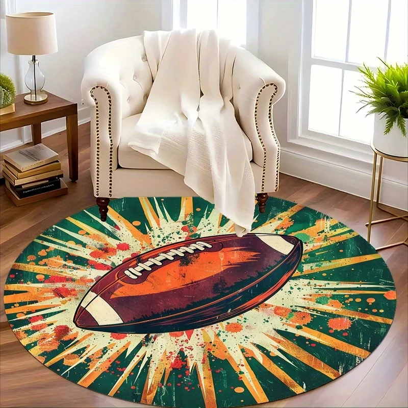 Retro Movement Theme Flannel-printed round floor mats are slip-resistant Suitable for living room bedroom terrace garden carpets