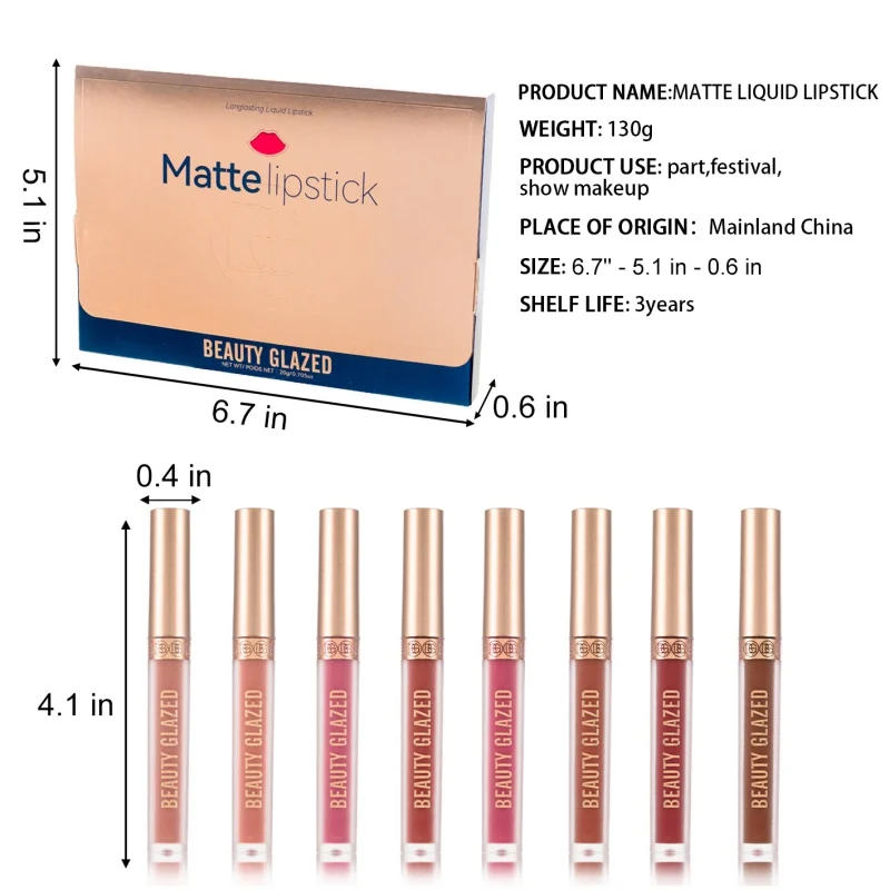 8Pcs/Set Silky Smooth Liquid Lipstick Moisturizing Matte Smooth Waterproof Long Lasting Makeup Waterproof No Fade Maquiagem Gift