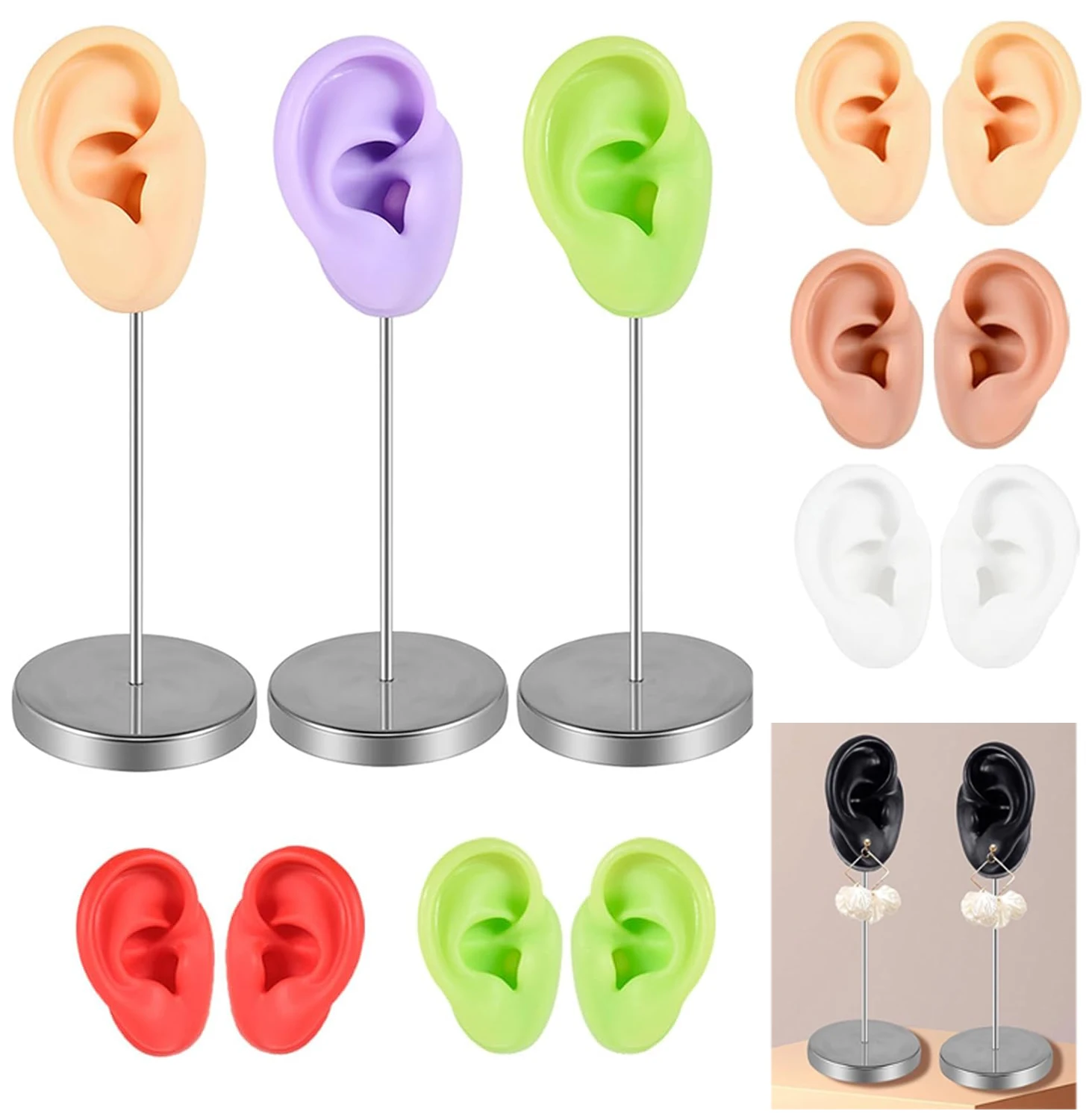 1PC Flexible Silicone Ear Model for Piercing  Left and Right Human Ear Molds Jewelry With Exhibits Props