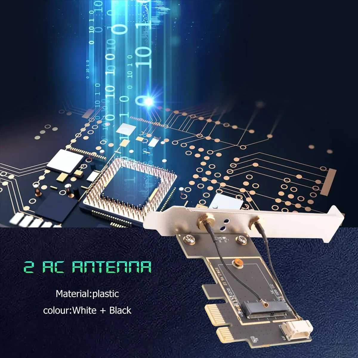#77Q (White & Black)NGFF M2 Wireless Card to PCI-E Pcie with 2 AC Antenna for Intel AX200,Consumer Electronics