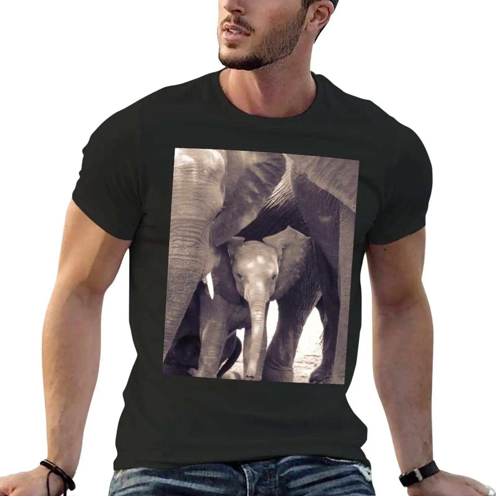 

Baby Elephant with Mother T-Shirt Funny t-shirts T-shirts oversize oversized korean fashion tshirts for men