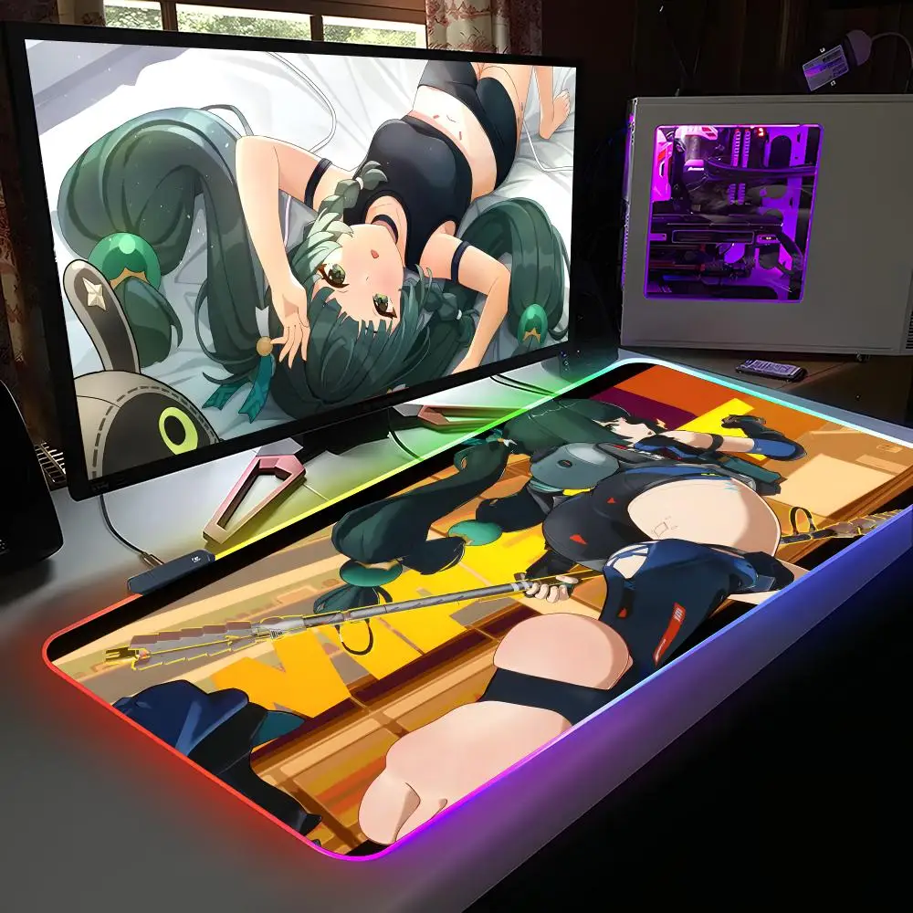 

Zenless Zone Zero QingYi Mouse Pad RGB Rubber Computer Laptop Official Game Colored esports Aesthetic Pretty Fashion Luxury Mat