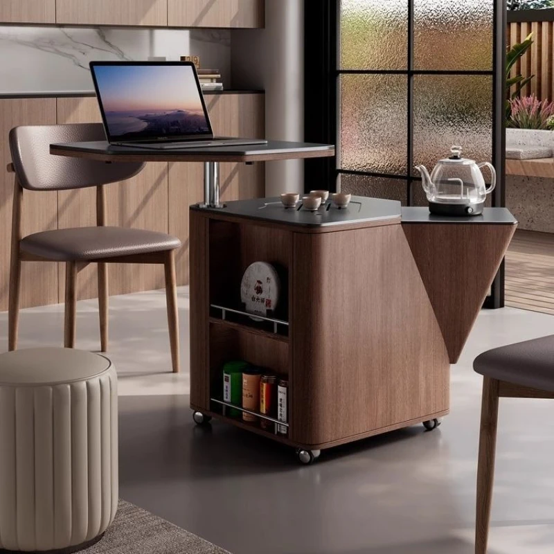 Medieval style tea table Multifunctional lifting sofa can be moved with pulley tea table Tea cart can lift table