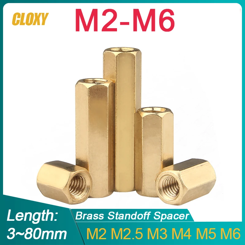 50/ 20/ 10pcs M2 M2.5 M3 M4 M5 M6 Hex Female to Female Brass Standoff Spacer Hexagonal Stud Spacer Hollow Pillars