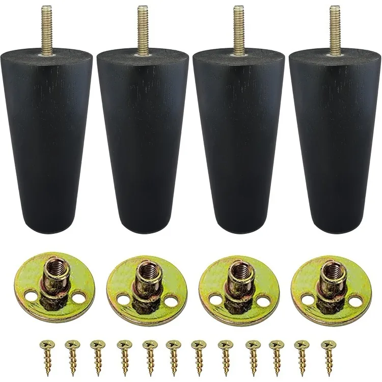 Set of 4 Replacement Wood Furniture Legs 5 Inch - Round Espresso Tapered Feet for Sofa, Couch, Chair, Ottoman, Stool, Coffee Tab