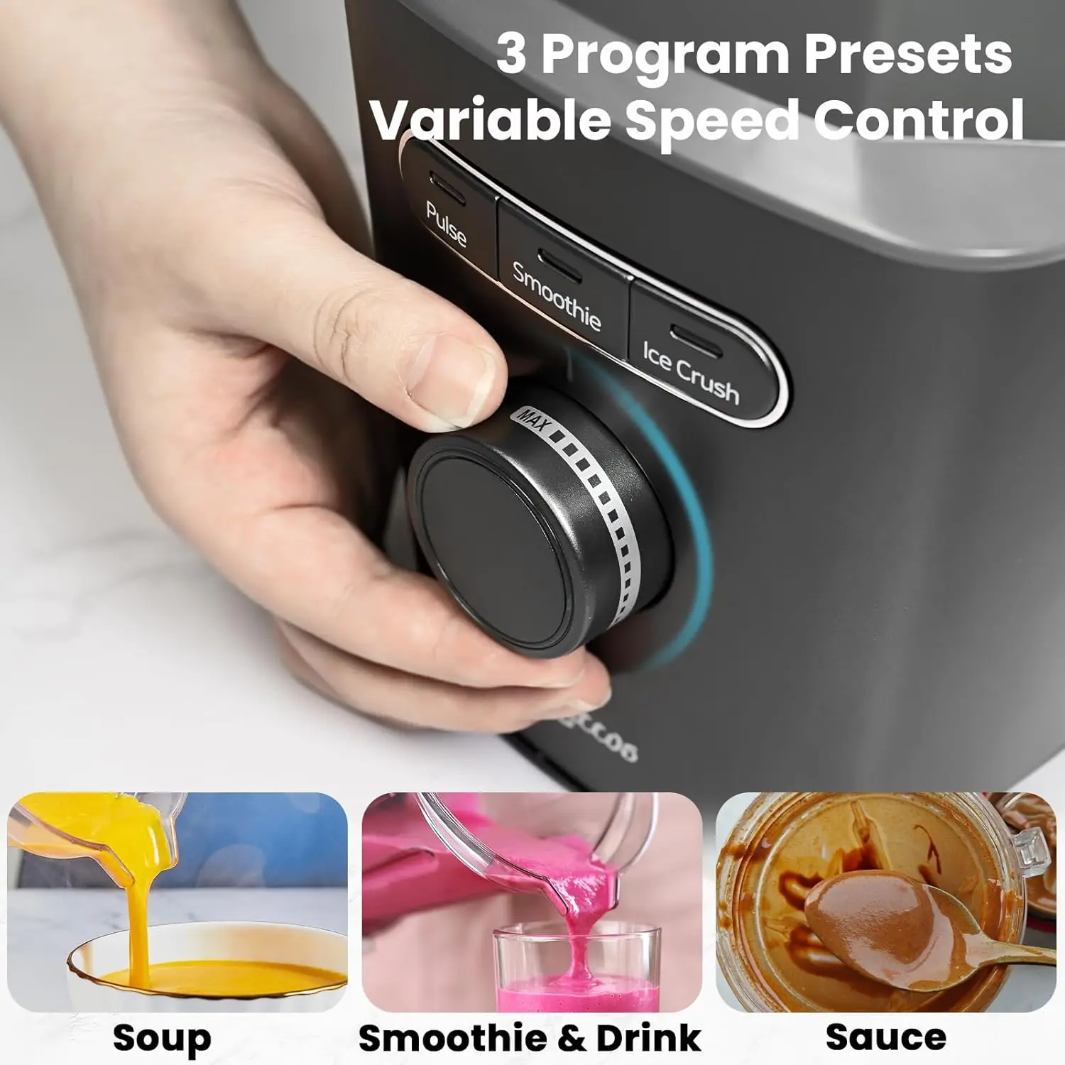 خلاط كونترتوب عالي السرعة - محرك 1000 وات 25000 دورة في الدقيقة، وعاء 51 أونصة وكوب سفر 14 أونصة، تحكم متغير السرعة، للمخفوقات والعصائر