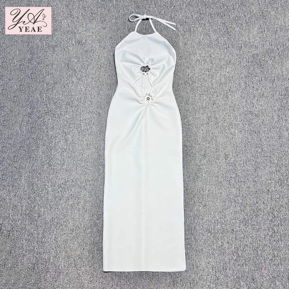 Bardot Neve Maxi Dress Sexy halter halter white dress hoop hollow-out bandage gown