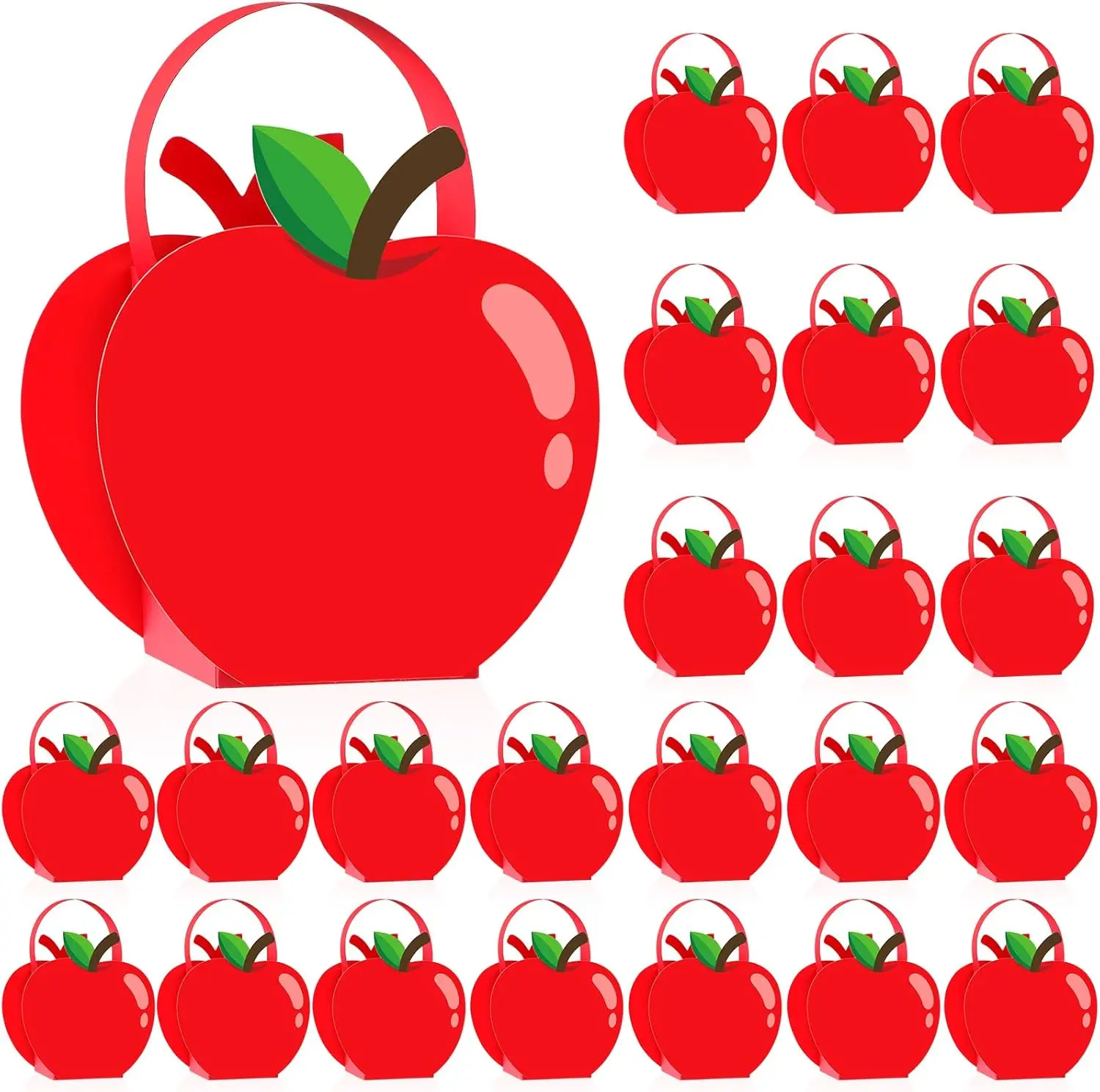 

24 Pack Red Apple Back to School Gift Goodie Bag with Handle First Day of School Reusable Treat Candy Boxes Bulk for Teacher App
