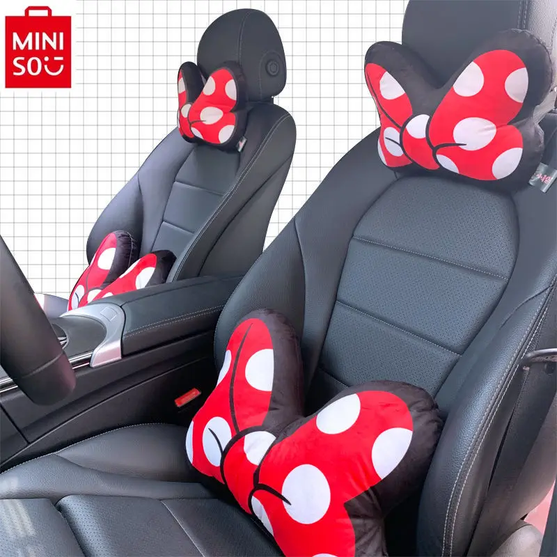 MINISO-Coussin de siège de voiture avec nœud Minnie pour femme, oreiller de soutien de la taille, confortable et respirant, dessin animé, décoration de cou