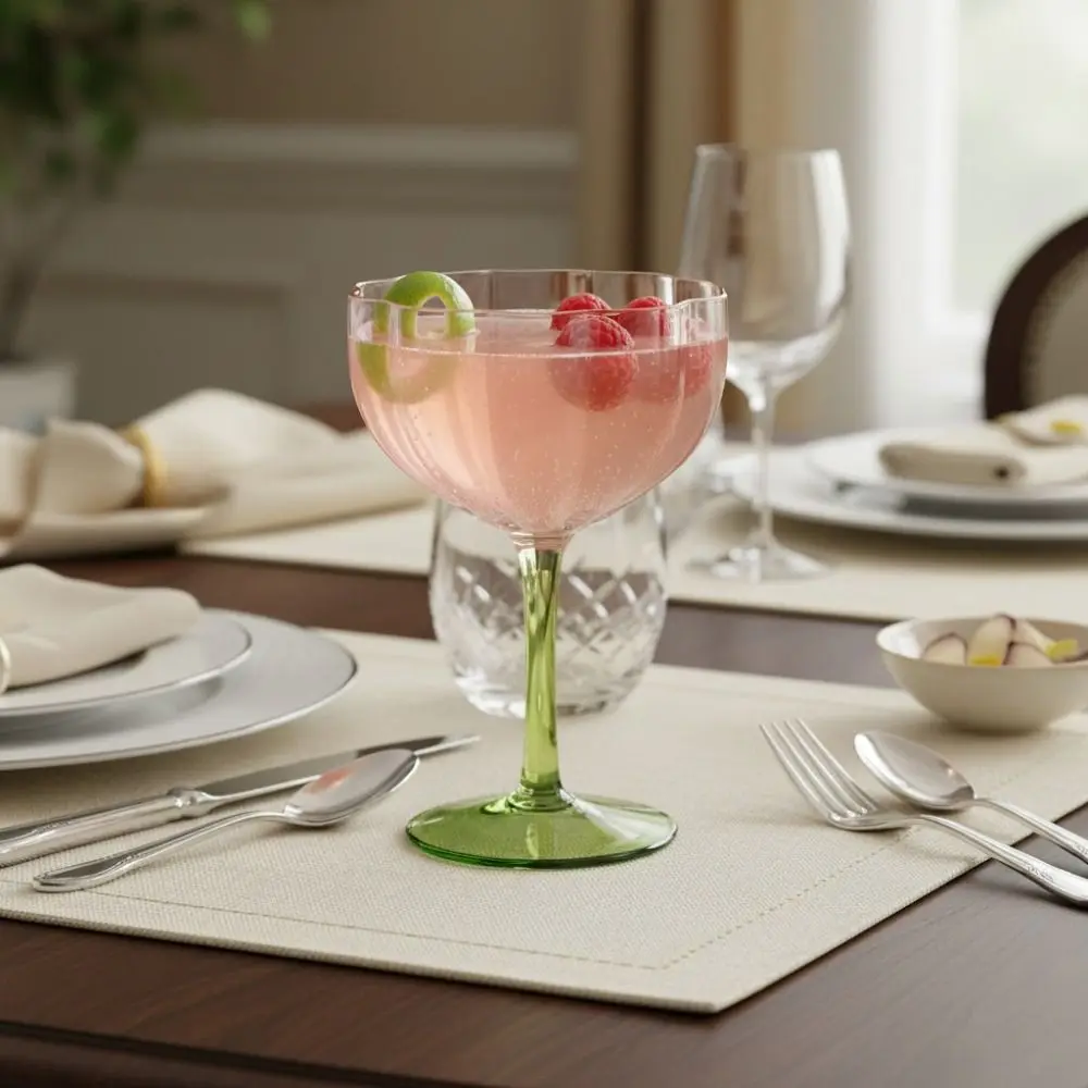 Crystal Flower Shape Goblet Gradient-Colored Vintage Tall Foot Wine Cup French Style Cold/Heat Resistant Ice Cream Cup Hotel
