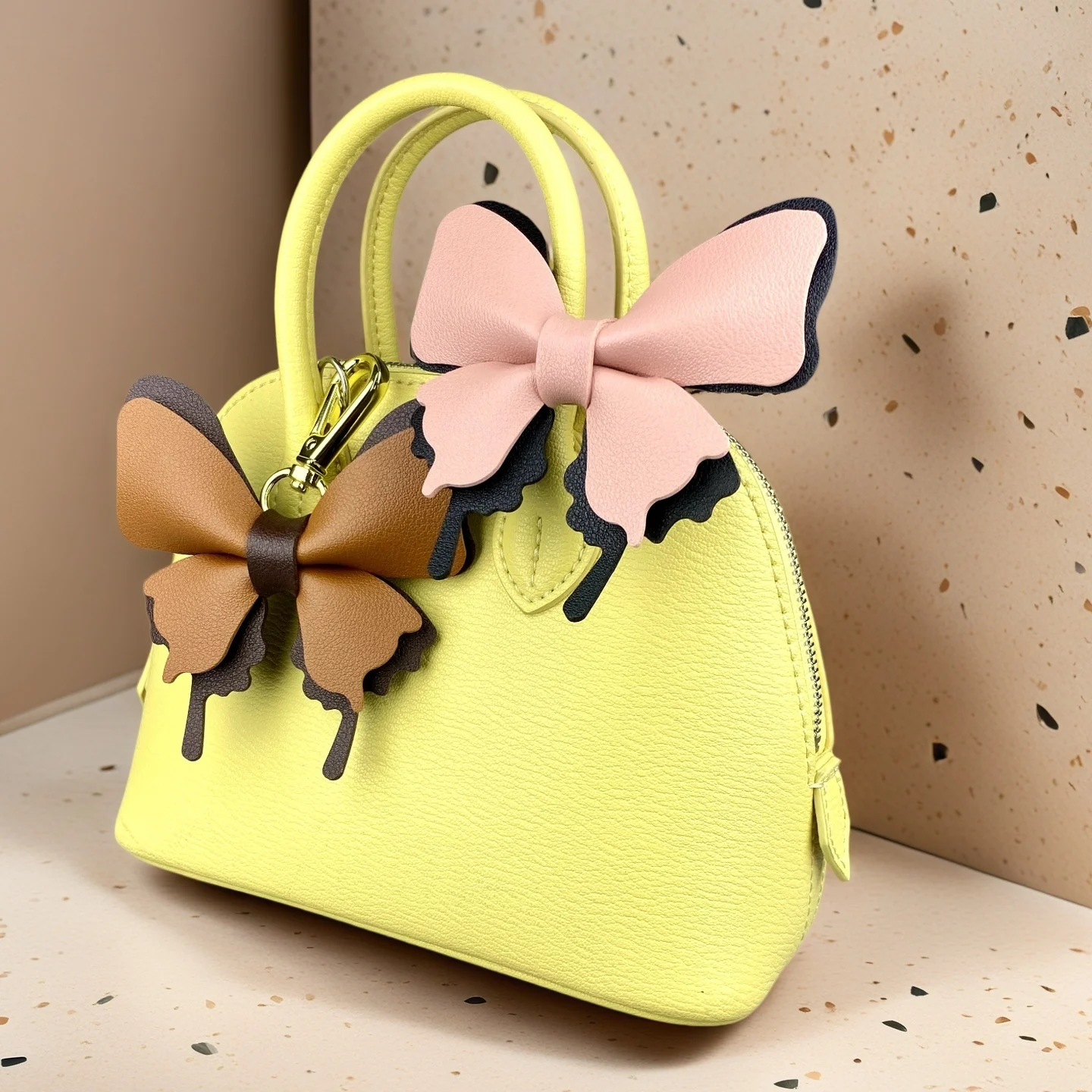 Butterfly Keychain for Bags, 2-Piece Double-Layer PU Leather Bag Charm, Butterfly Pendant Accessory, Artistic Gift For Women