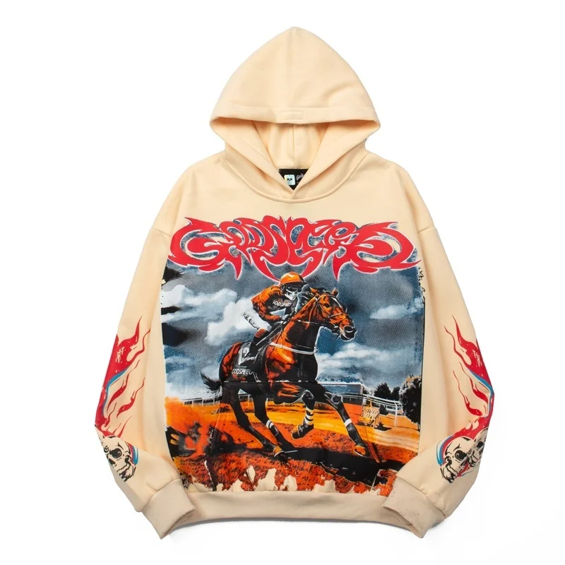 

Godspeed Skull Print Fce Lined Hoodie ex Cotton Sweatirt Casual Streetwear Hip Hop Sle Vintage American Trend