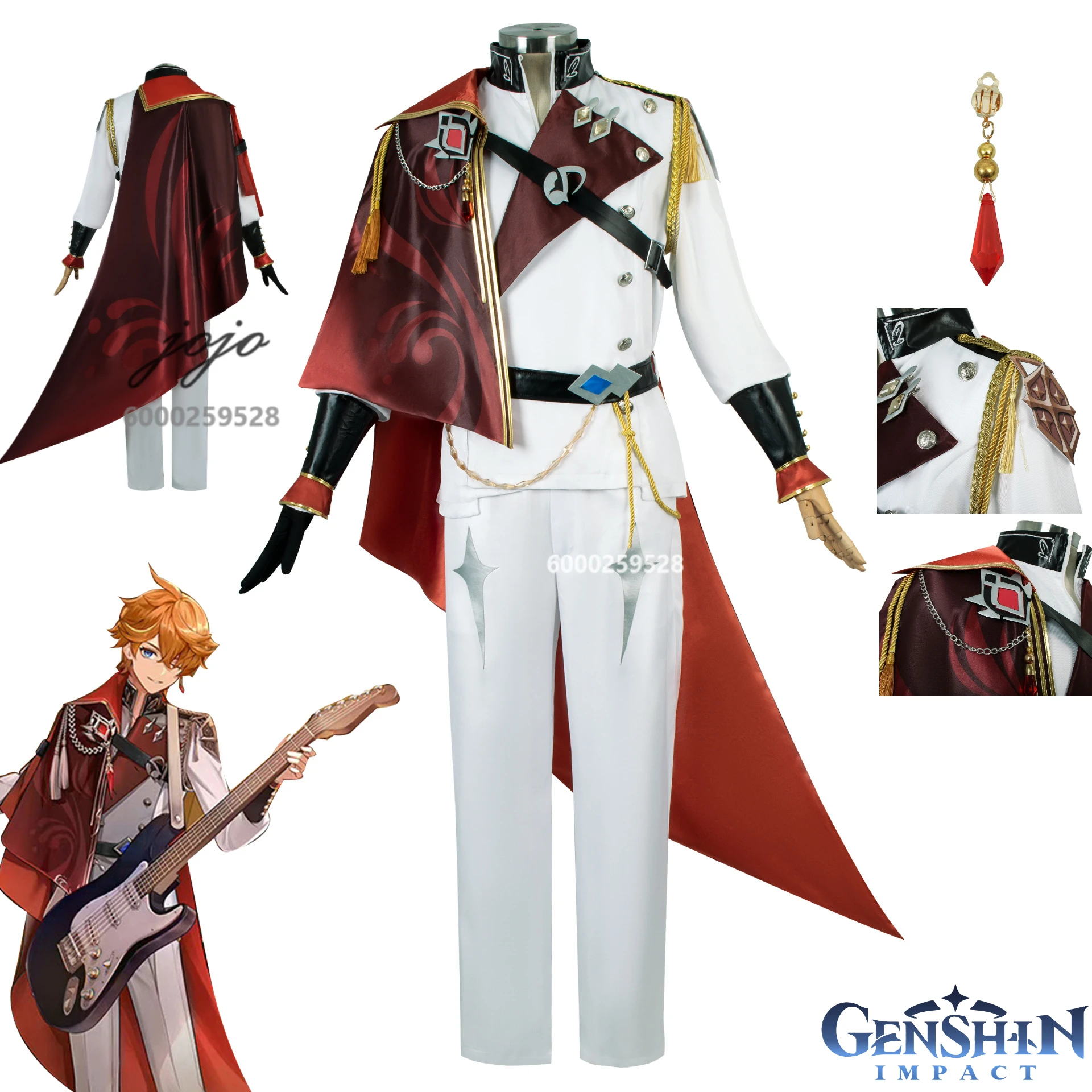 

Game Genshin Impact Tartaglia Childe Cosplay Costume for Men Wig Earrings Full Set Anime Role Play Halloween Party Comic Con