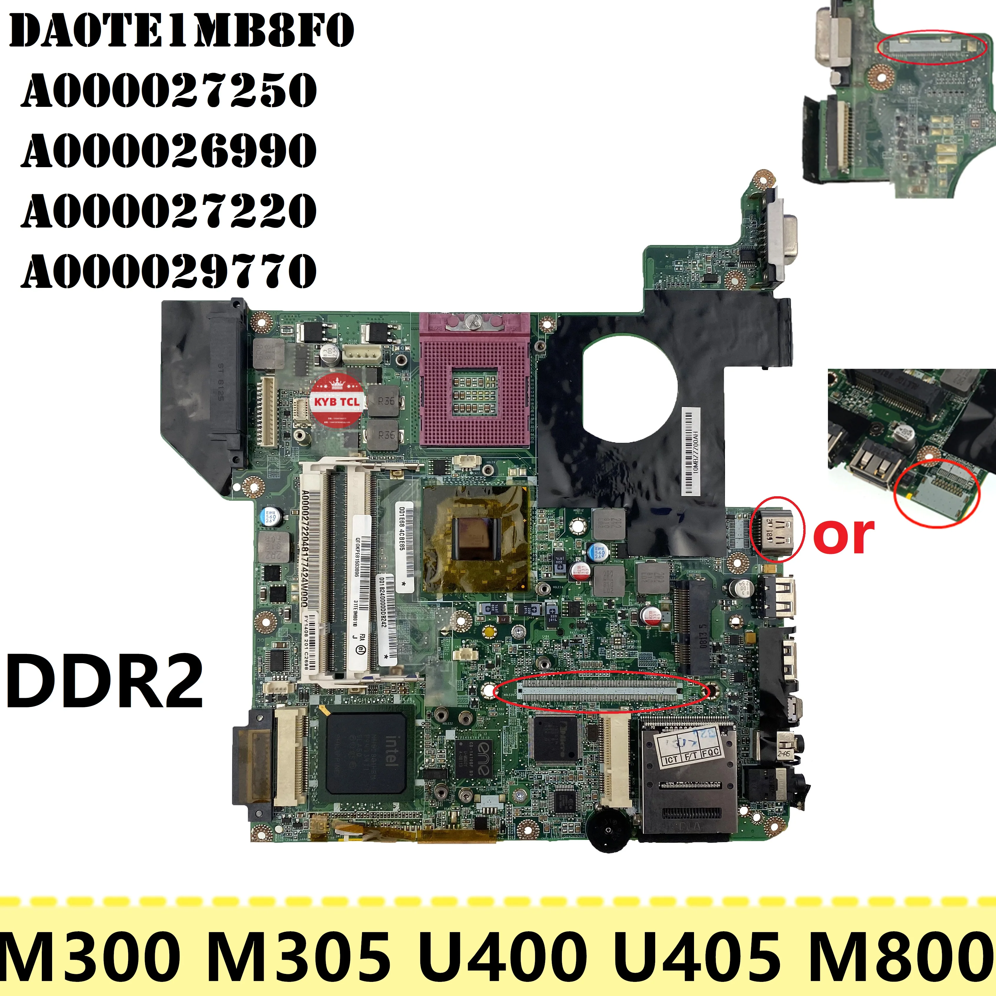 

For Toshiba Satellite M300 M305 M800 U400 U405 Laptop Motherboard DATE1MMB8E0 DA0E1MMB8F0 Notebook Mainboard DDR2 100% Tested OK