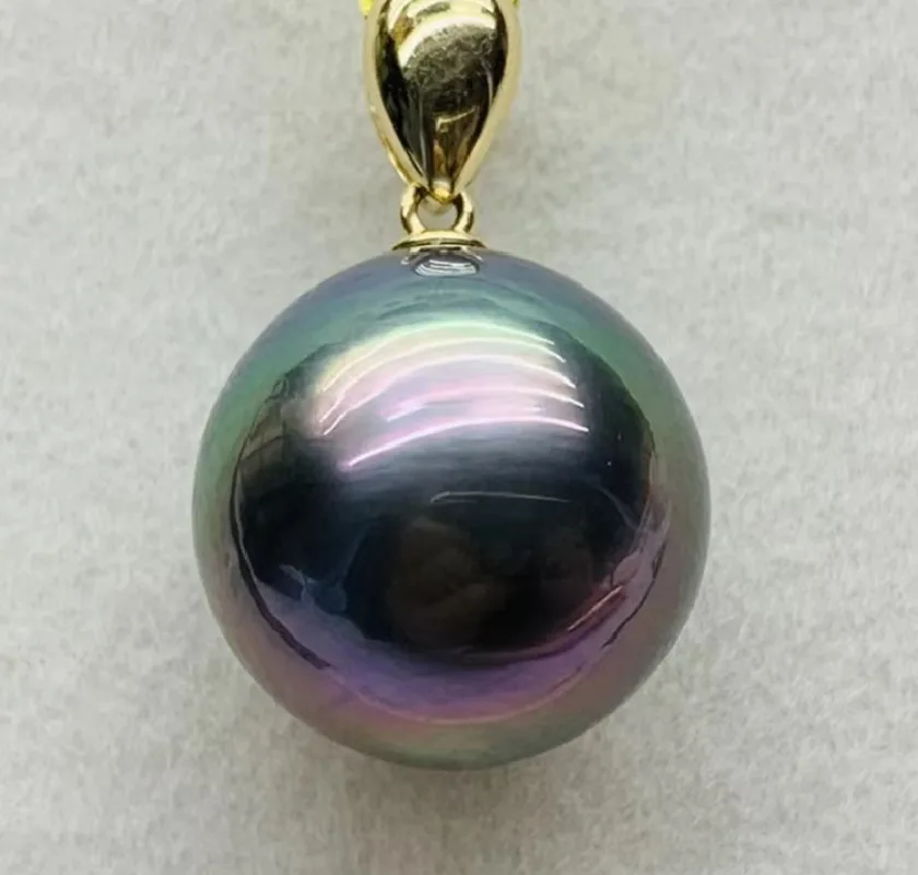 

Charming Huge 16mm Natural Sea Genuine Black Peacock Perfect Round Pearl Necklace Pendant 36688AAA