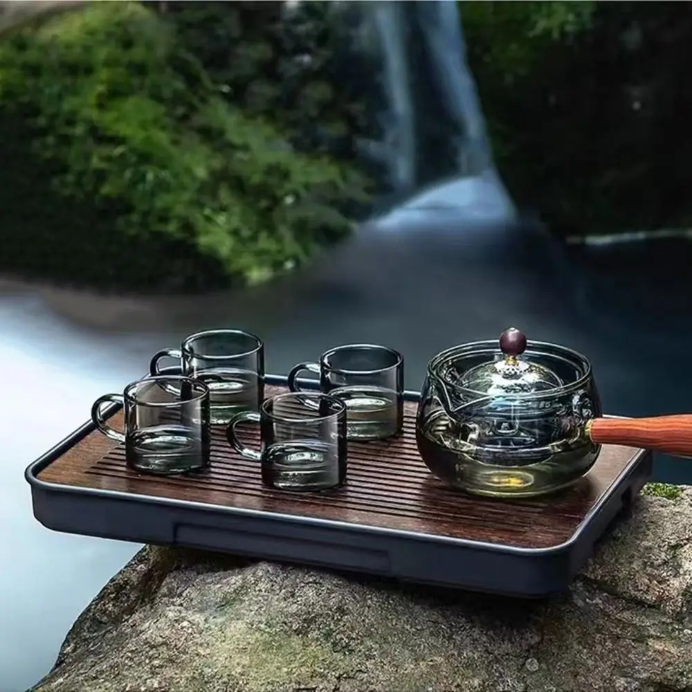 إبريق شاي زجاجي قابل للتسخين يدور 360 درجة، إبريق شاي مغلي كبير مقاوم للحرارة مع مقبض، إبريق شاي شفاف للمكتب #1