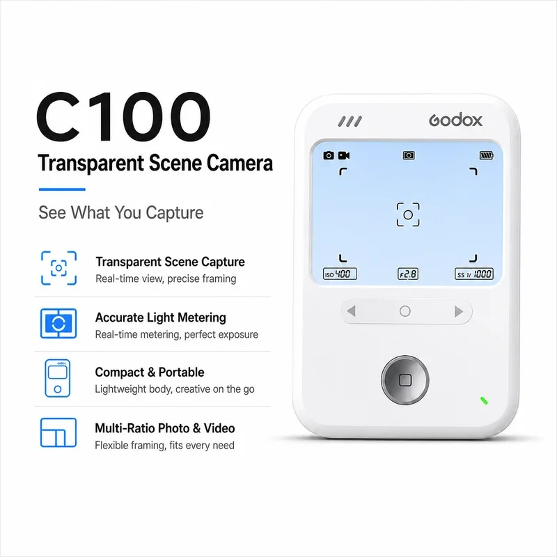 Retro CCD Digital Camera Godox C100 Transparent Viewfinder Portable Vlog Selfie Camera Pocket Camera For Daily Travel Recording
