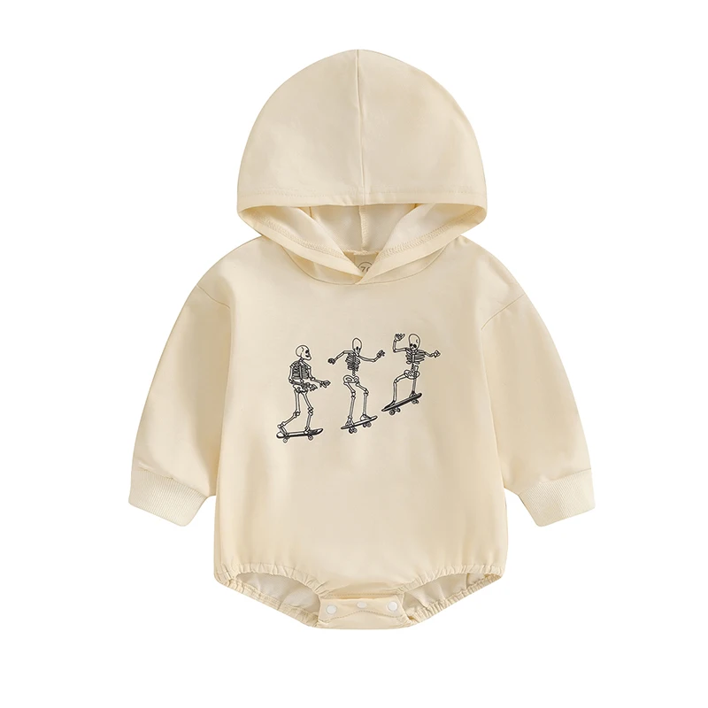 

Autumn Newborn Baby Clothes Boys Cotton Babies Romper Skeleton Print Long Sleeve Hooded Girl Bodysuit for 0-18M Clothing