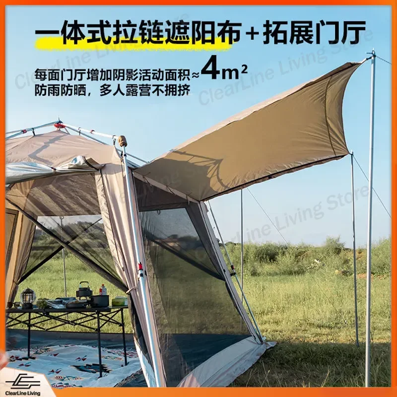 Automatic Quick-Opening Camping Canopy Tent with Aluminum Frame Rainproof Sunshade Vinyl Mosquito Net Portable Pergola for