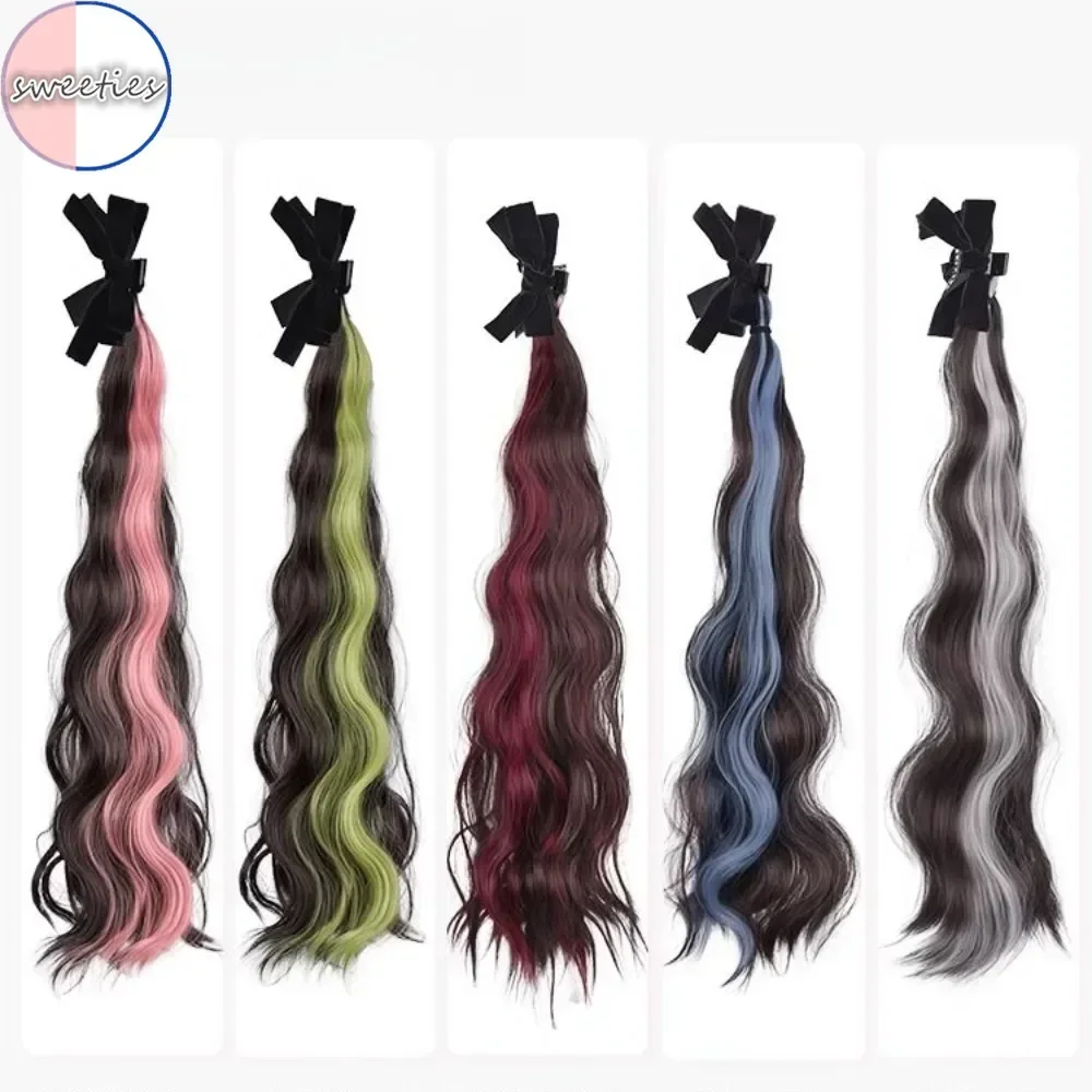 Parrucca sintetica con orecchio da elfo alla moda, dolce principessa, testa, fiocco, clip-on, capelli ricci, coda di cavallo per le donne