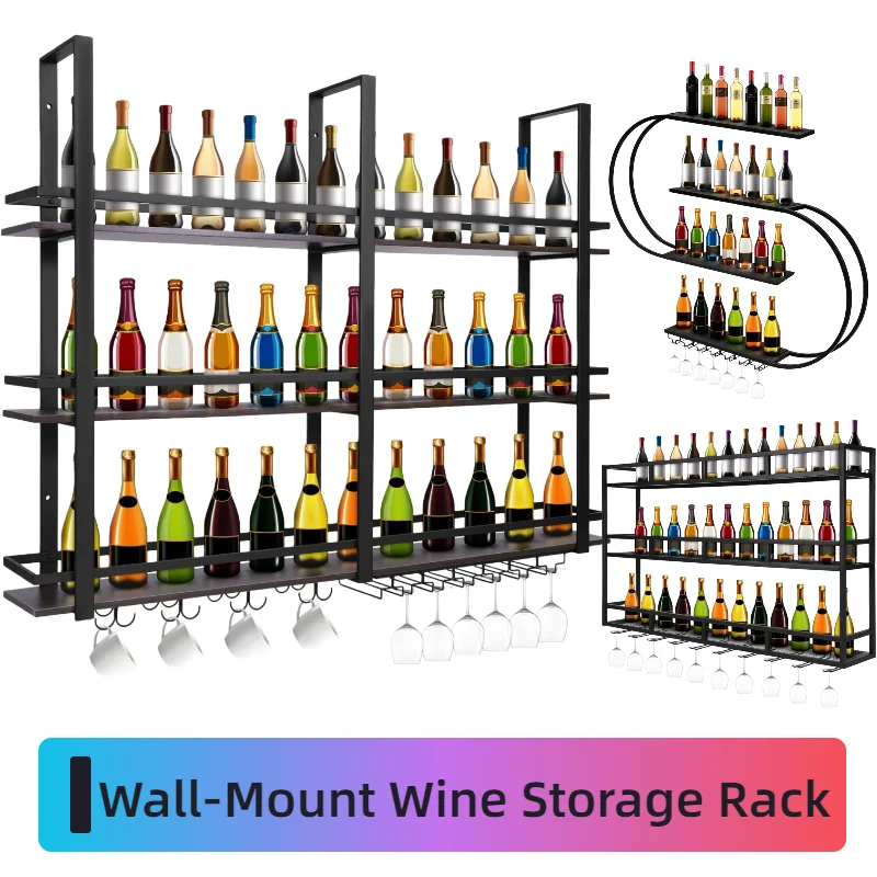 

Wall Mounted Wine Rack with Glass Holder Industrial Wall Mounted Wine Rack Wine Glass Bottle Rack for Home Dining Room & Kitchen