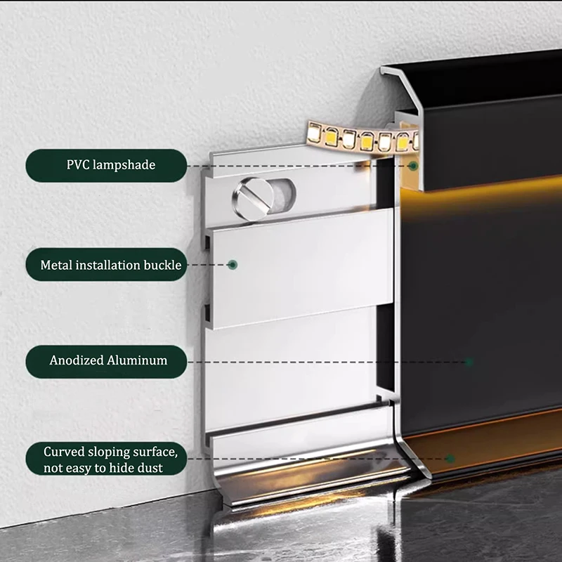 Montowane na powierzchni podstawa przypodłogowa profil aluminiowy Led podświetlenia listwa podłogowego w przejściu narożnik ścienny salonu