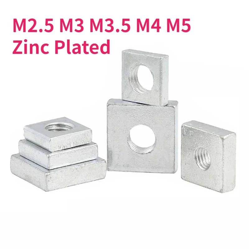 M2.5 M3 M3.5 M4 M5 Zinc Plated Carbon Steel Thin Square Nuts Slider Block for Aluminum Profile Accessory DIN562