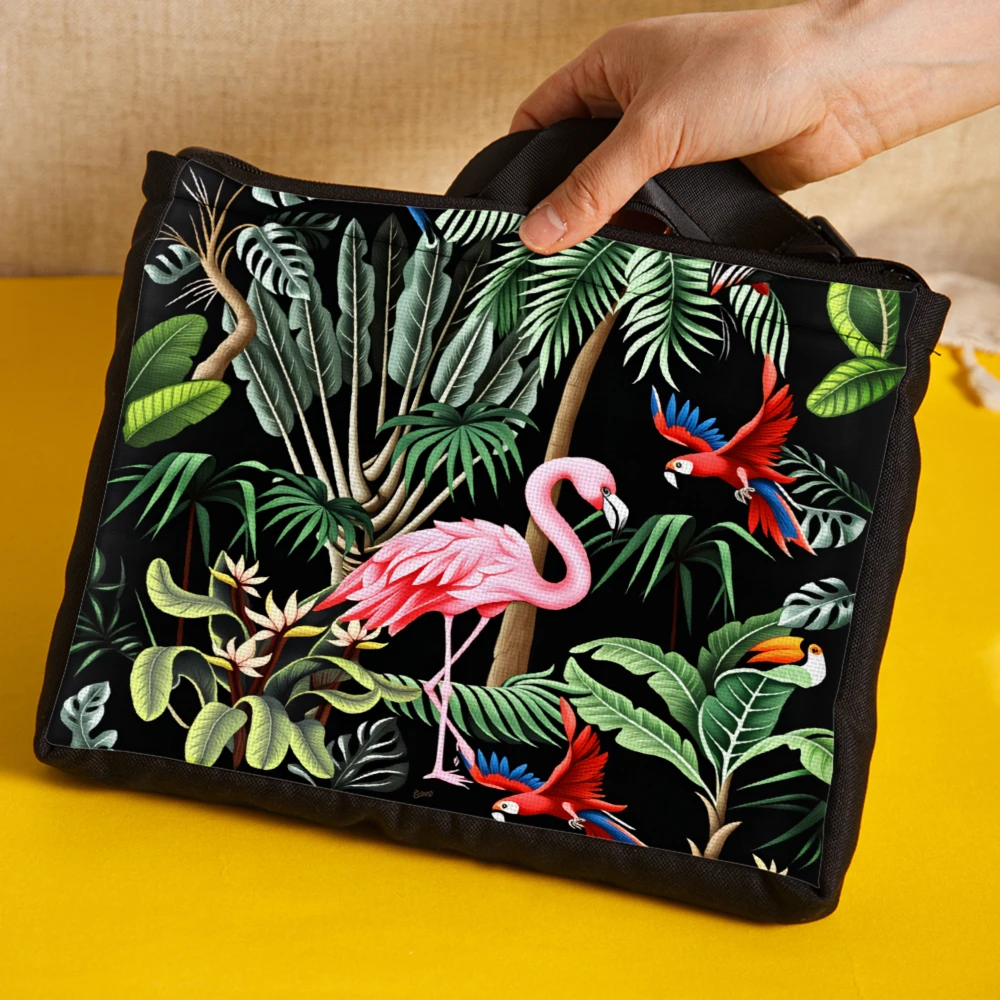 Bolso cruzado con estampado de flamencos y loros tropicales, bolsos de hombro negros para mujer, para vacaciones en la playa, viajes, al aire libre, informal, para todos los días, 1 ud.