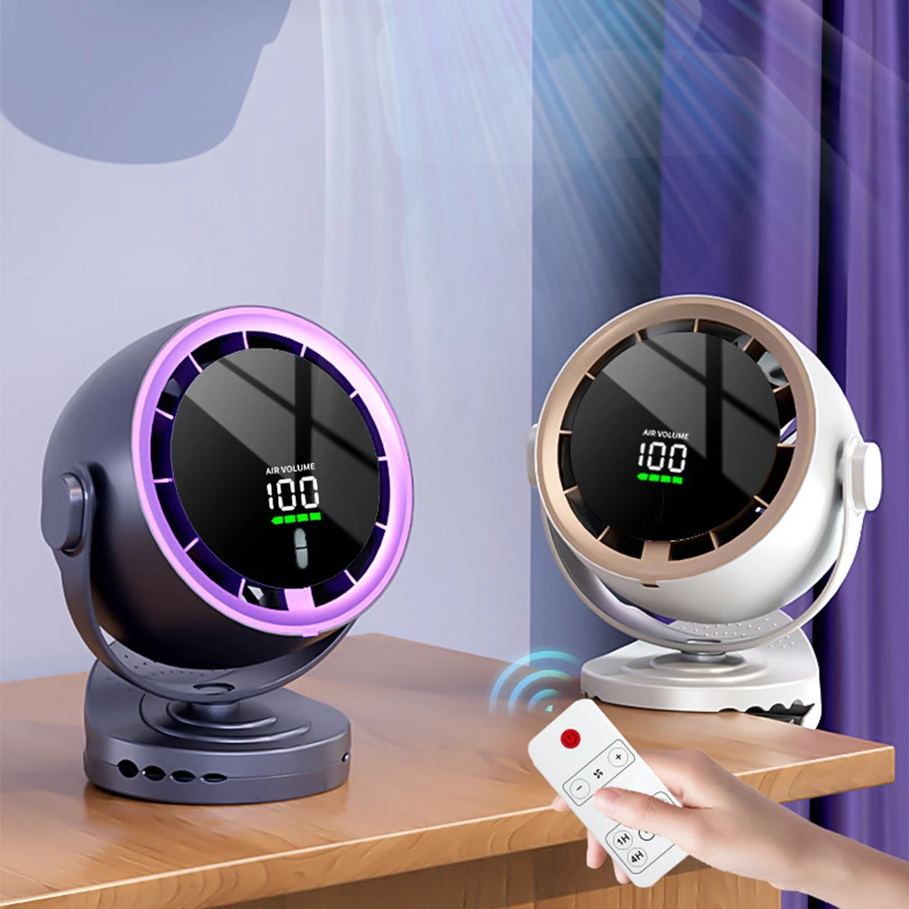 2026 New Upgrade Digital Display Desktop Remote Control Fan 720 Degree Rotation Adjustable Clip-on Fan Office High Speed Turbine